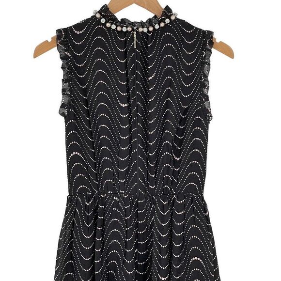 NWOT Kate Spade New York Wavy Dot Silk Dress Black Lined Midi Sleeveless Women 2 - Picture 8 of 10